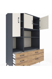 Kronos Dolap 8 Raflı 5 Çekmeceli 3 Kapaklı 132x59x195 Antrasit-Aytaşı/Çam