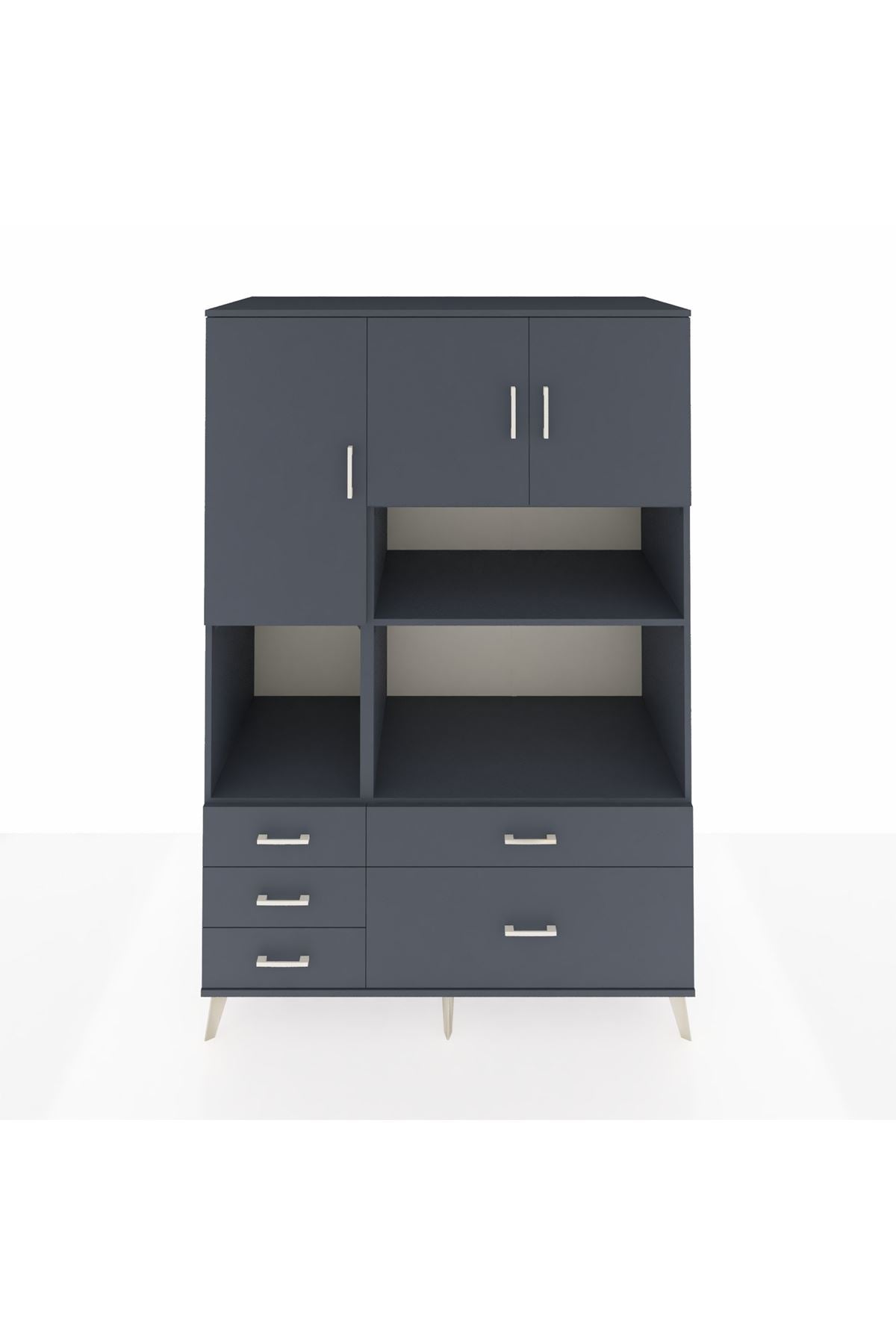 Kronos Dolap 8 Raflı 5 Çekmeceli 3 Kapaklı 132x59x195 Antrasit-Antrasit/Antrasit
