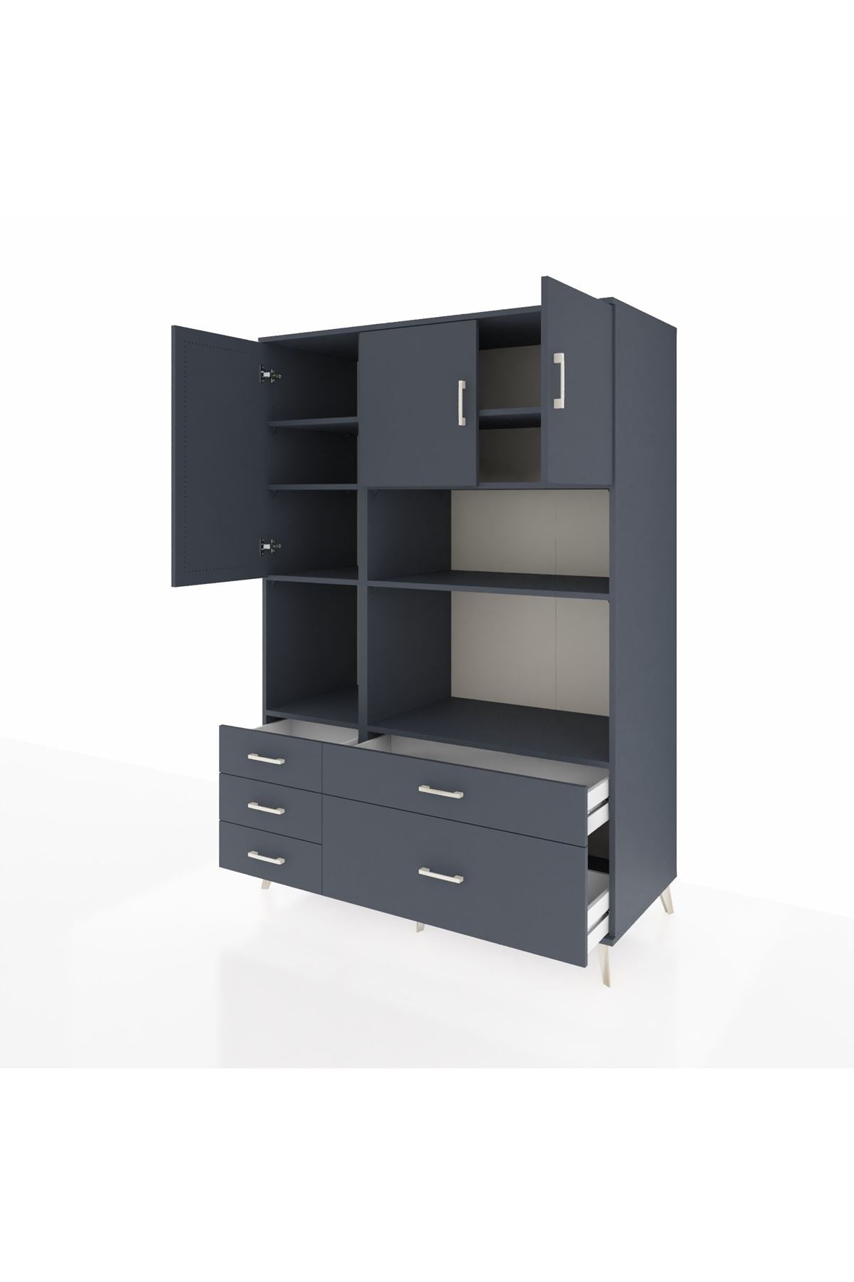 Kronos Dolap 8 Raflı 5 Çekmeceli 3 Kapaklı 132x59x195 Antrasit-Antrasit/Antrasit