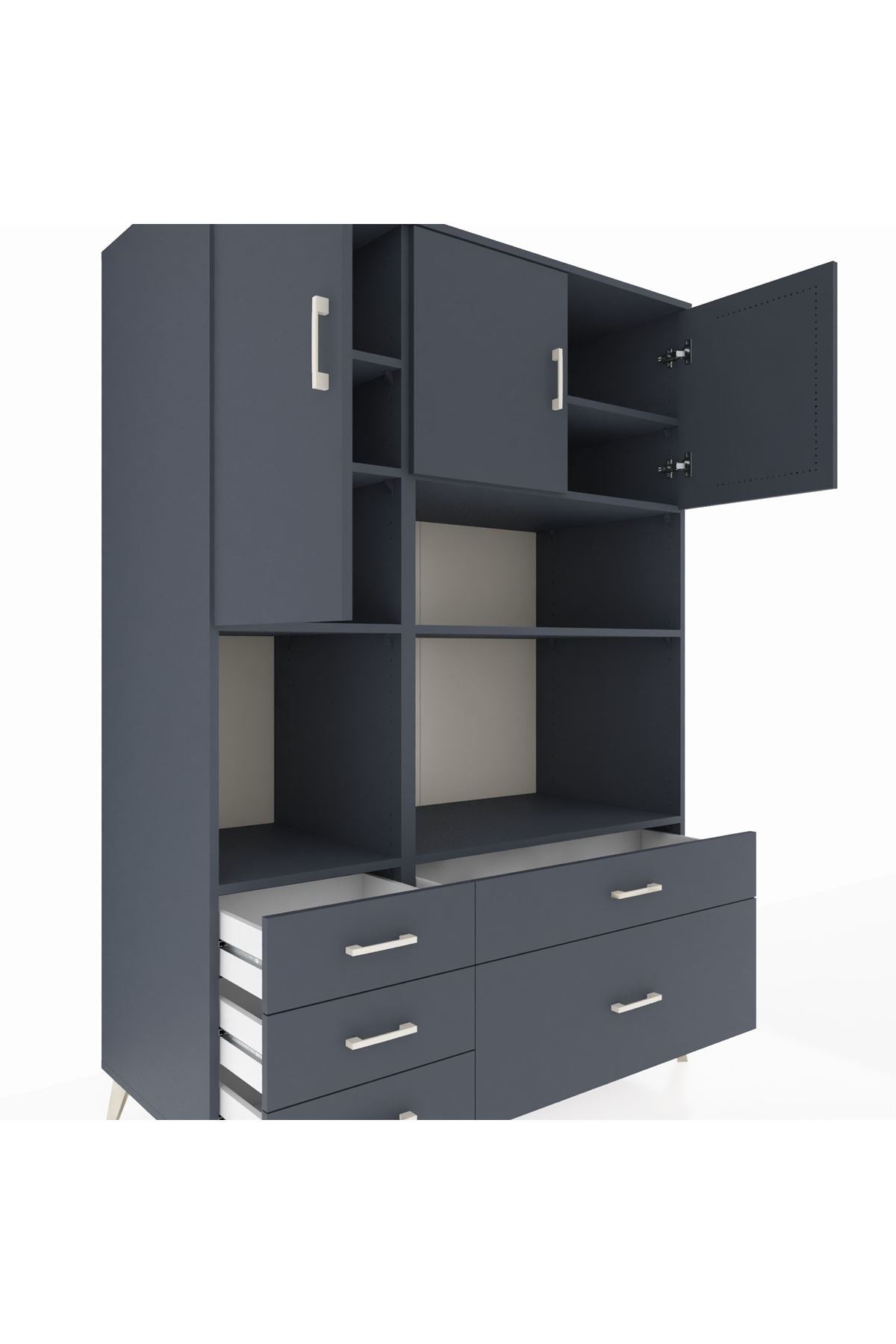 Kronos Dolap 8 Raflı 5 Çekmeceli 3 Kapaklı 132x59x195 Antrasit-Antrasit/Antrasit