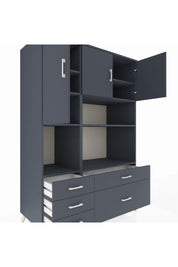 Kronos Dolap 8 Raflı 5 Çekmeceli 3 Kapaklı 132x59x195 Antrasit-Antrasit/Antrasit