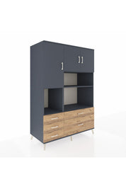 Kronos Dolap 8 Raflı 5 Çekmeceli 3 Kapaklı 132x59x195 Antrasit-Antrasit/Çam