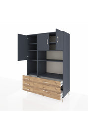 Kronos Dolap 8 Raflı 5 Çekmeceli 3 Kapaklı 132x59x195 Antrasit-Antrasit/Çam