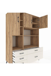 Kronos Dolap 8 Raflı 5 Çekmeceli 3 Kapaklı 132x59x195 Çam-Çam/Aytaşı