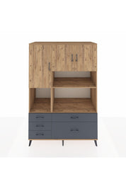 Kronos Dolap 8 Raflı 5 Çekmeceli 3 Kapaklı 132x59x195 Çam-Çam/Antrasit