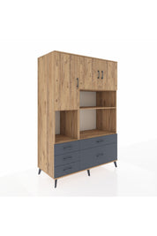 Kronos Dolap 8 Raflı 5 Çekmeceli 3 Kapaklı 132x59x195 Çam-Çam/Antrasit