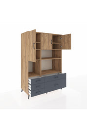 Kronos Dolap 8 Raflı 5 Çekmeceli 3 Kapaklı 132x59x195 Çam-Çam/Antrasit