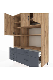 Kronos Dolap 8 Raflı 5 Çekmeceli 3 Kapaklı 132x59x195 Çam-Çam/Antrasit