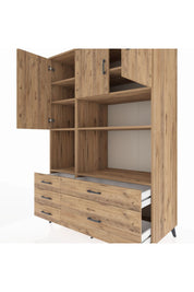 Kronos Dolap 8 Raflı 5 Çekmeceli 3 Kapaklı 132x59x195 Çam-Çam/Çam