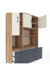 Kronos Dolap 8 Raflı 5 Çekmeceli 3 Kapaklı 132x59x195 Çam-Aytaşı/Antrasit