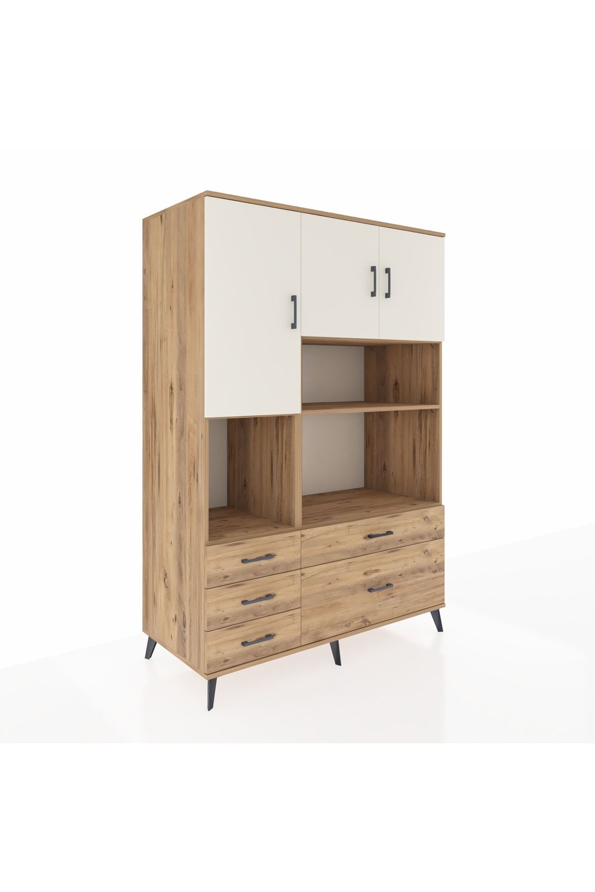 Kronos Dolap 8 Raflı 5 Çekmeceli 3 Kapaklı 132x59x195 Çam-Aytaşı/Çam