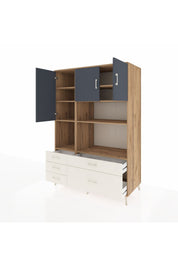 Kronos Dolap 8 Raflı 5 Çekmeceli 3 Kapaklı 132x59x195 Çam-Antrasit/Aytaşı