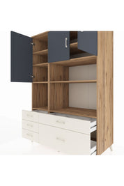 Kronos Dolap 8 Raflı 5 Çekmeceli 3 Kapaklı 132x59x195 Çam-Antrasit/Aytaşı