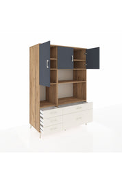 Kronos Dolap 8 Raflı 5 Çekmeceli 3 Kapaklı 132x59x195 Çam-Antrasit/Aytaşı