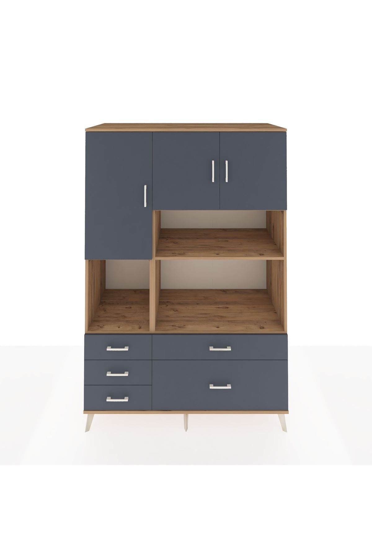 Kronos Dolap 8 Raflı 5 Çekmeceli 3 Kapaklı 132x59x195 Çam-Antrasit/Antrasit