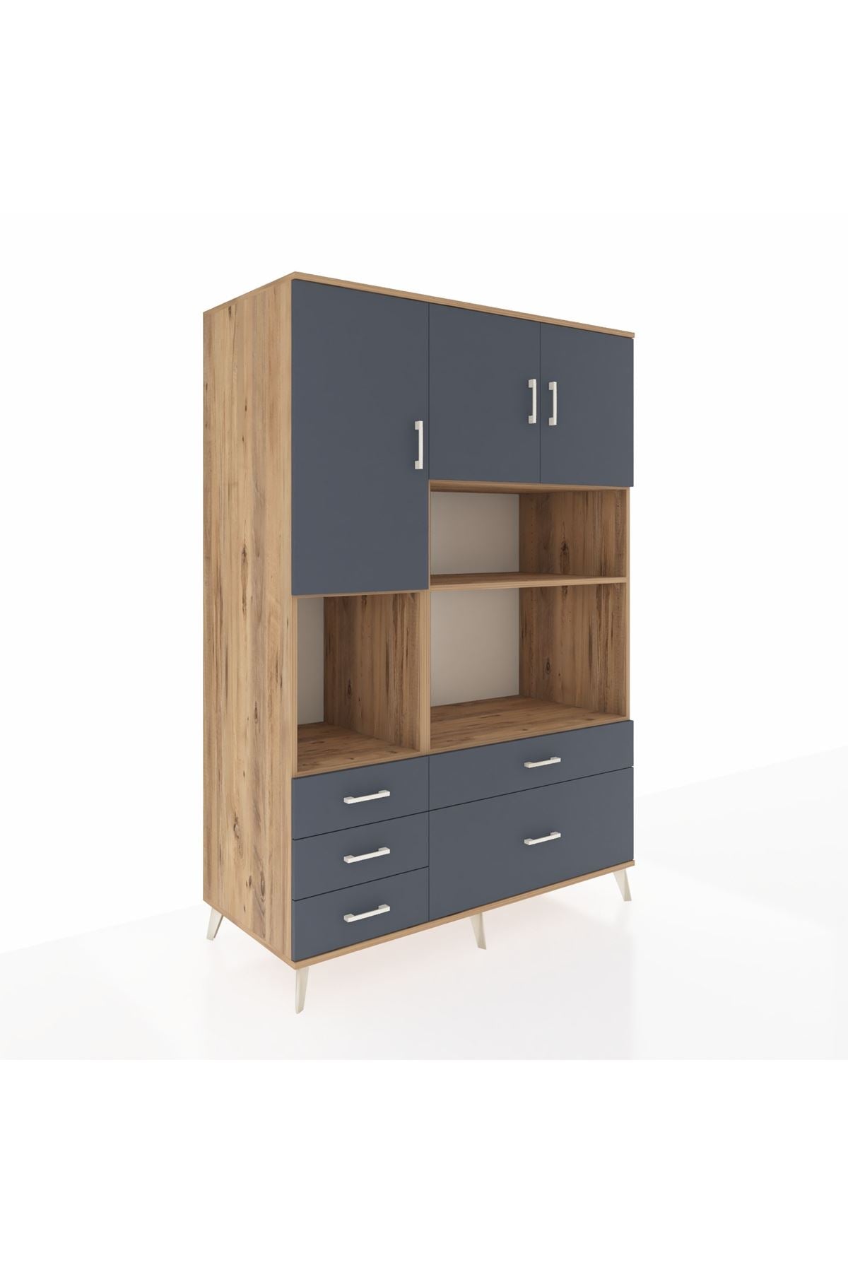 Kronos Dolap 8 Raflı 5 Çekmeceli 3 Kapaklı 132x59x195 Çam-Antrasit/Antrasit