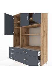 Kronos Dolap 8 Raflı 5 Çekmeceli 3 Kapaklı 132x59x195 Çam-Antrasit/Antrasit