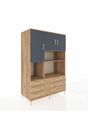 Kronos Dolap 8 Raflı 5 Çekmeceli 3 Kapaklı 132x59x195 Çam-Antrasit/Çam