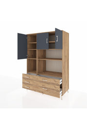 Kronos Dolap 8 Raflı 5 Çekmeceli 3 Kapaklı 132x59x195 Çam-Antrasit/Çam