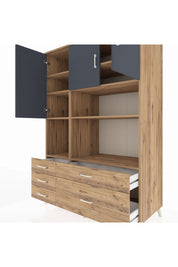 Kronos Dolap 8 Raflı 5 Çekmeceli 3 Kapaklı 132x59x195 Çam-Antrasit/Çam