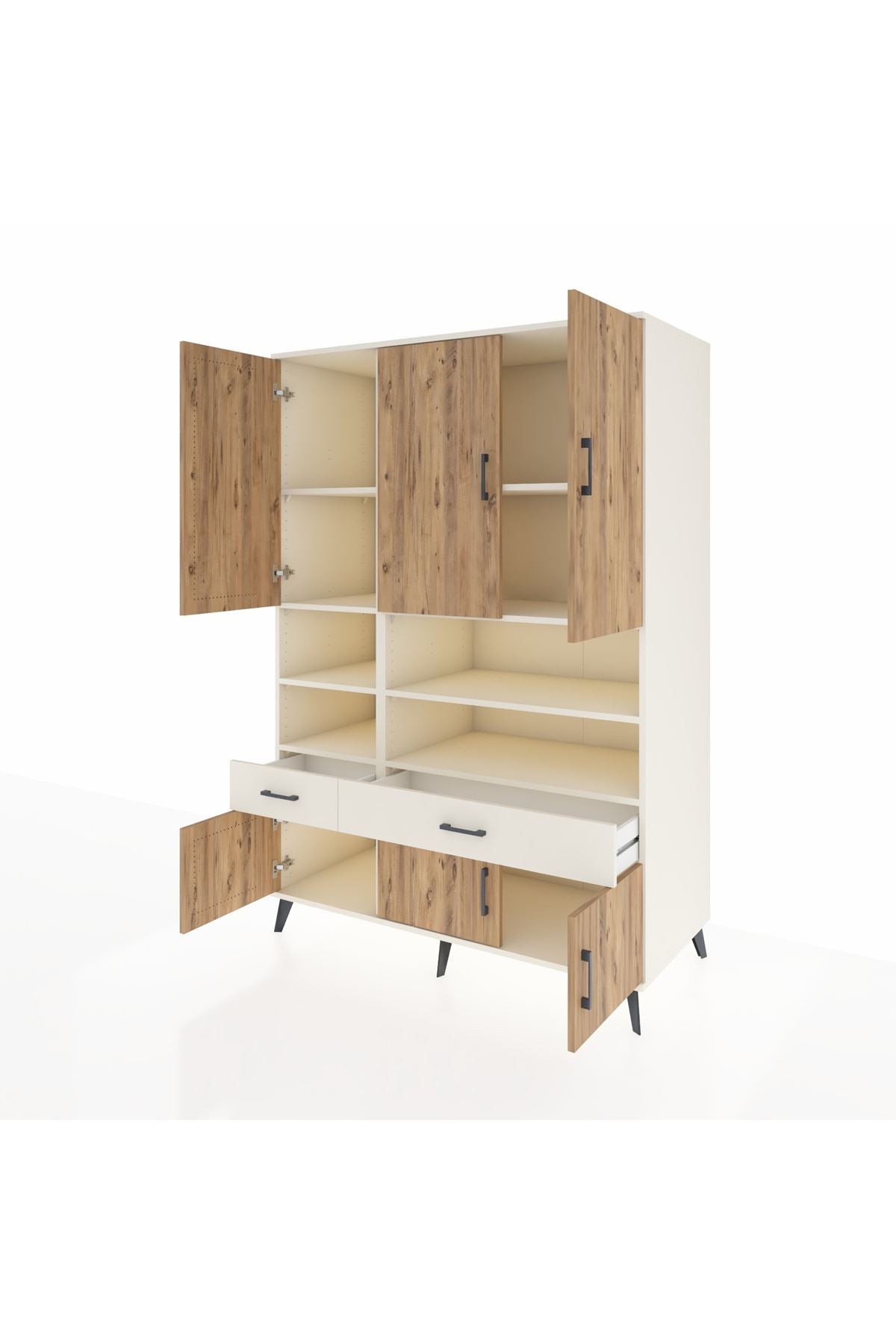 Kronos Dolap 8 Raflı 2 Çekmeceli 6 Kapaklı 132x59x195 Aytaşı-Çam/Aytaşı