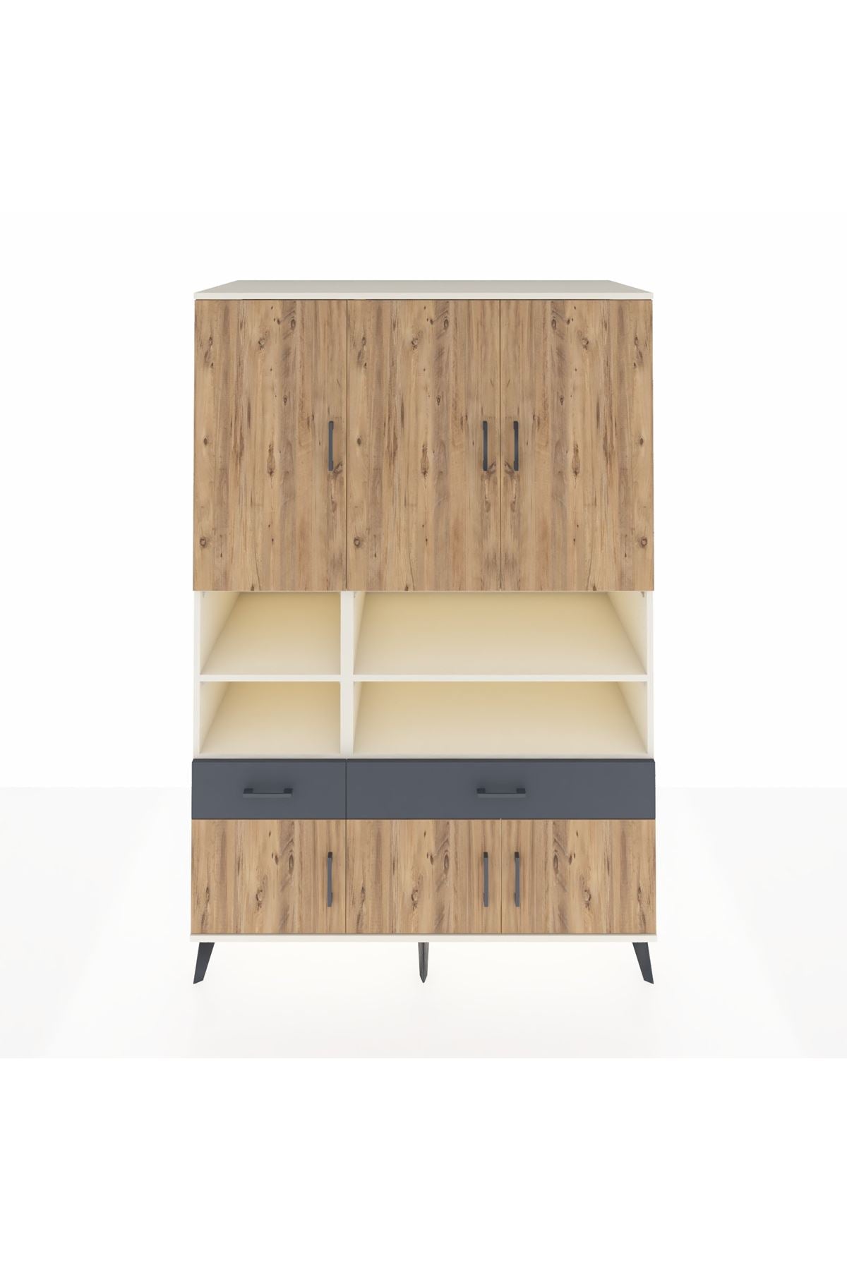 Kronos Dolap 8 Raflı 2 Çekmeceli 6 Kapaklı 132x59x195 Aytaşı-Çam/Antrasit