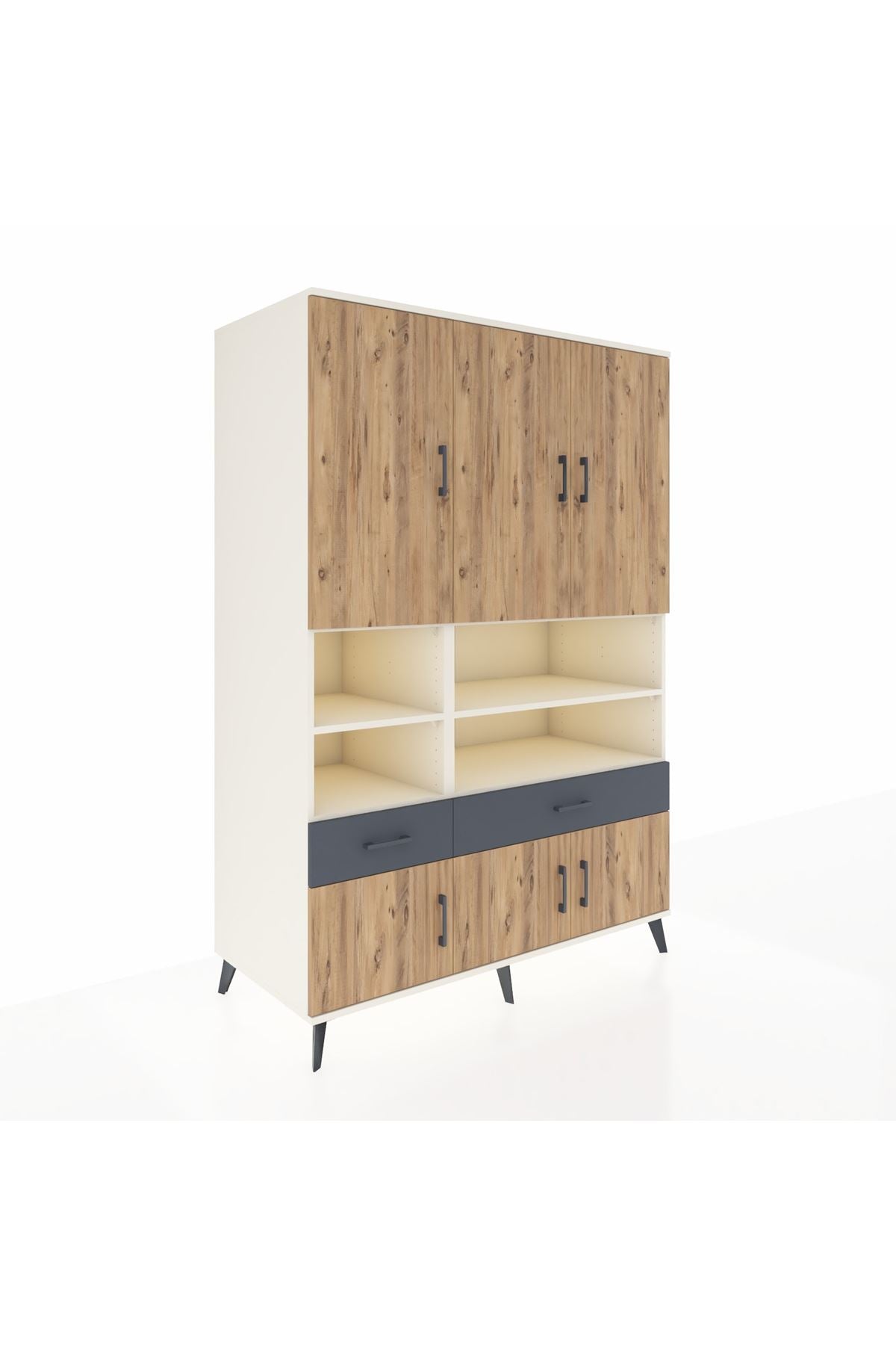 Kronos Dolap 8 Raflı 2 Çekmeceli 6 Kapaklı 132x59x195 Aytaşı-Çam/Antrasit