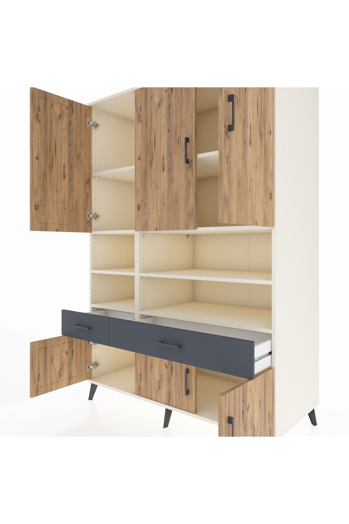 Kronos Dolap 8 Raflı 2 Çekmeceli 6 Kapaklı 132x59x195 Aytaşı-Çam/Antrasit