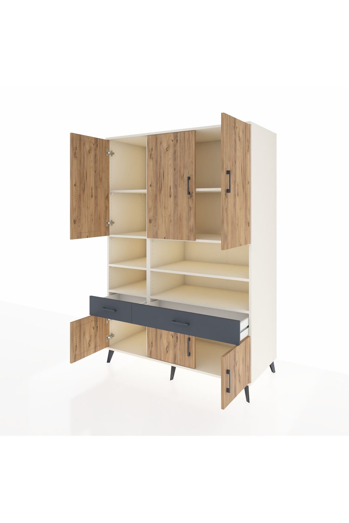 Kronos Dolap 8 Raflı 2 Çekmeceli 6 Kapaklı 132x59x195 Aytaşı-Çam/Antrasit