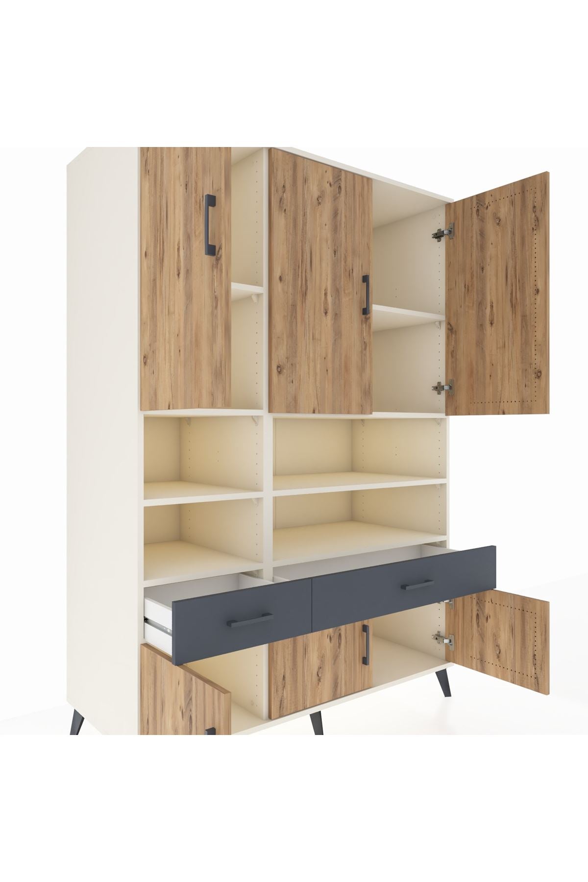 Kronos Dolap 8 Raflı 2 Çekmeceli 6 Kapaklı 132x59x195 Aytaşı-Çam/Antrasit