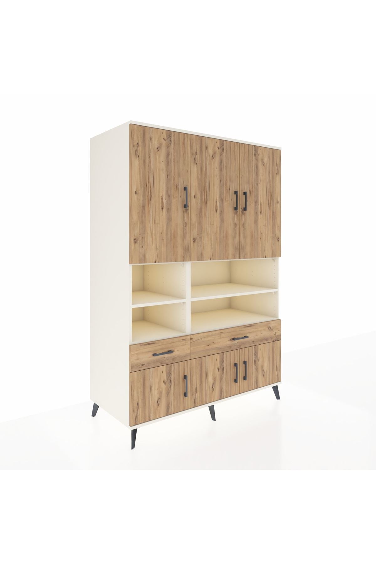 Kronos Dolap 8 Raflı 2 Çekmeceli 6 Kapaklı 132x59x195 Aytaşı-Çam/Çam