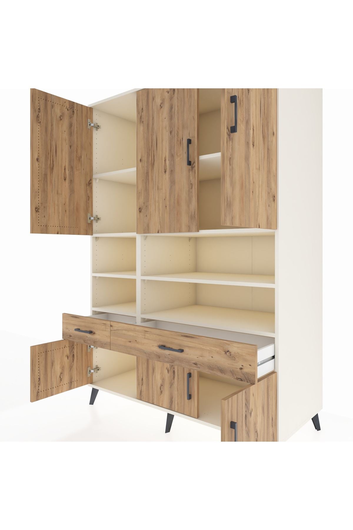 Kronos Dolap 8 Raflı 2 Çekmeceli 6 Kapaklı 132x59x195 Aytaşı-Çam/Çam