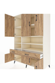 Kronos Dolap 8 Raflı 2 Çekmeceli 6 Kapaklı 132x59x195 Aytaşı-Çam/Çam