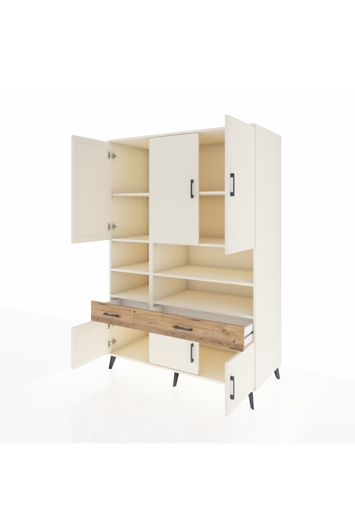 Kronos Dolap 8 Raflı 2 Çekmeceli 6 Kapaklı 132x59x195 Aytaşı-Aytaşı/Çam