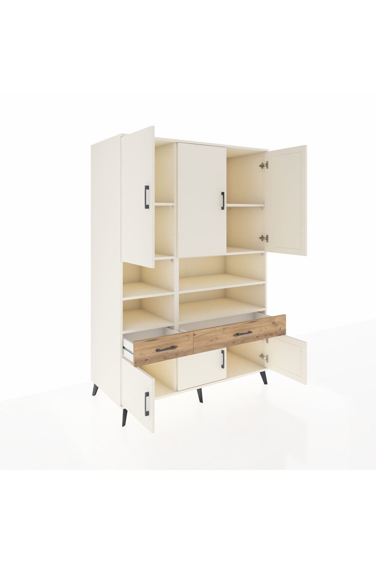 Kronos Dolap 8 Raflı 2 Çekmeceli 6 Kapaklı 132x59x195 Aytaşı-Aytaşı/Çam