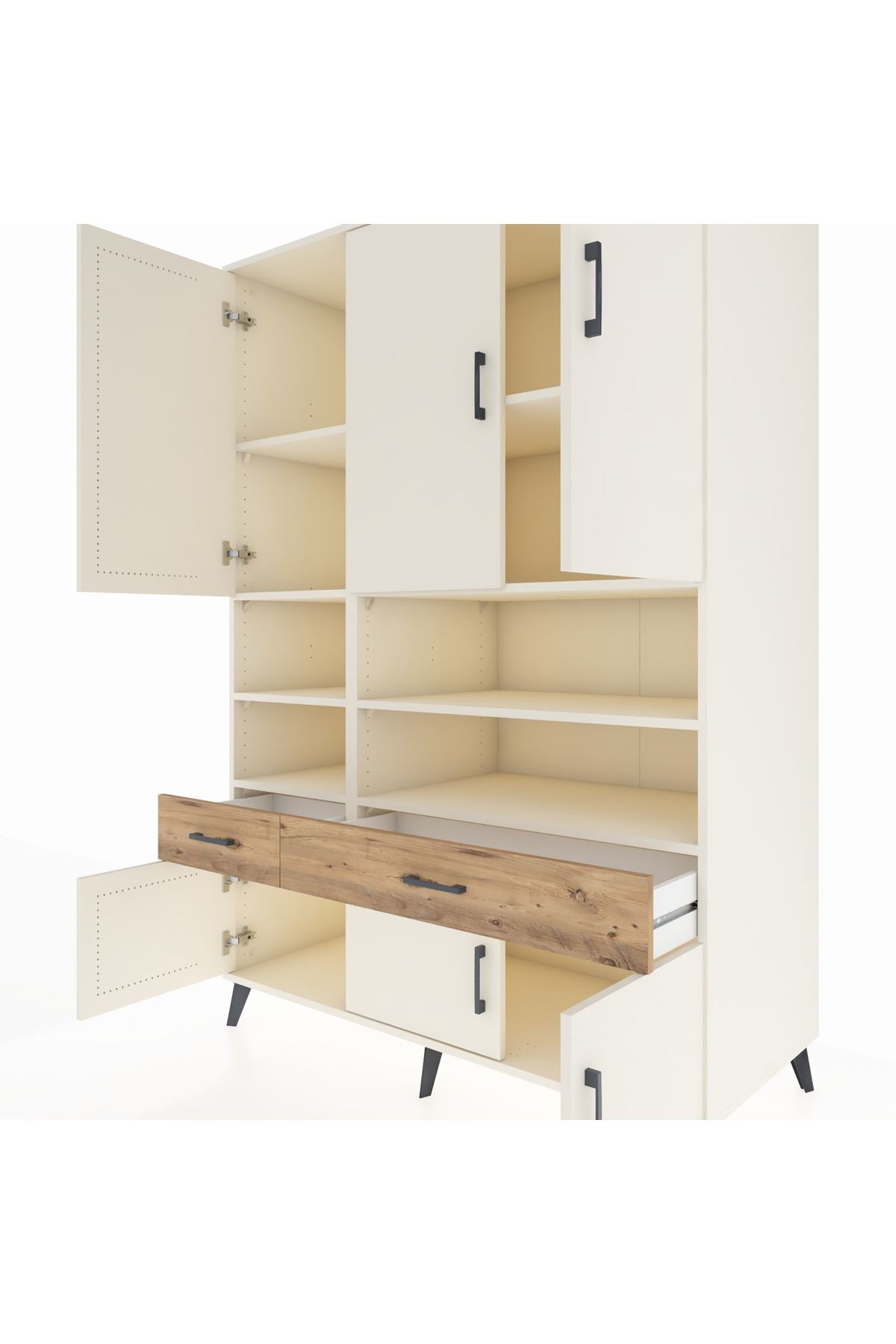 Kronos Dolap 8 Raflı 2 Çekmeceli 6 Kapaklı 132x59x195 Aytaşı-Aytaşı/Çam