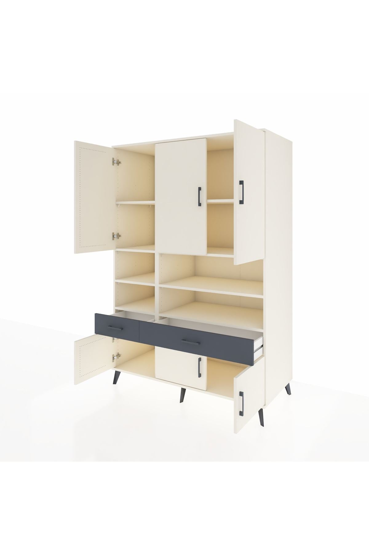 Kronos Dolap 8 Raflı 2 Çekmeceli 6 Kapaklı 132x59x195 Aytaşı-Aytaşı/Antrasit