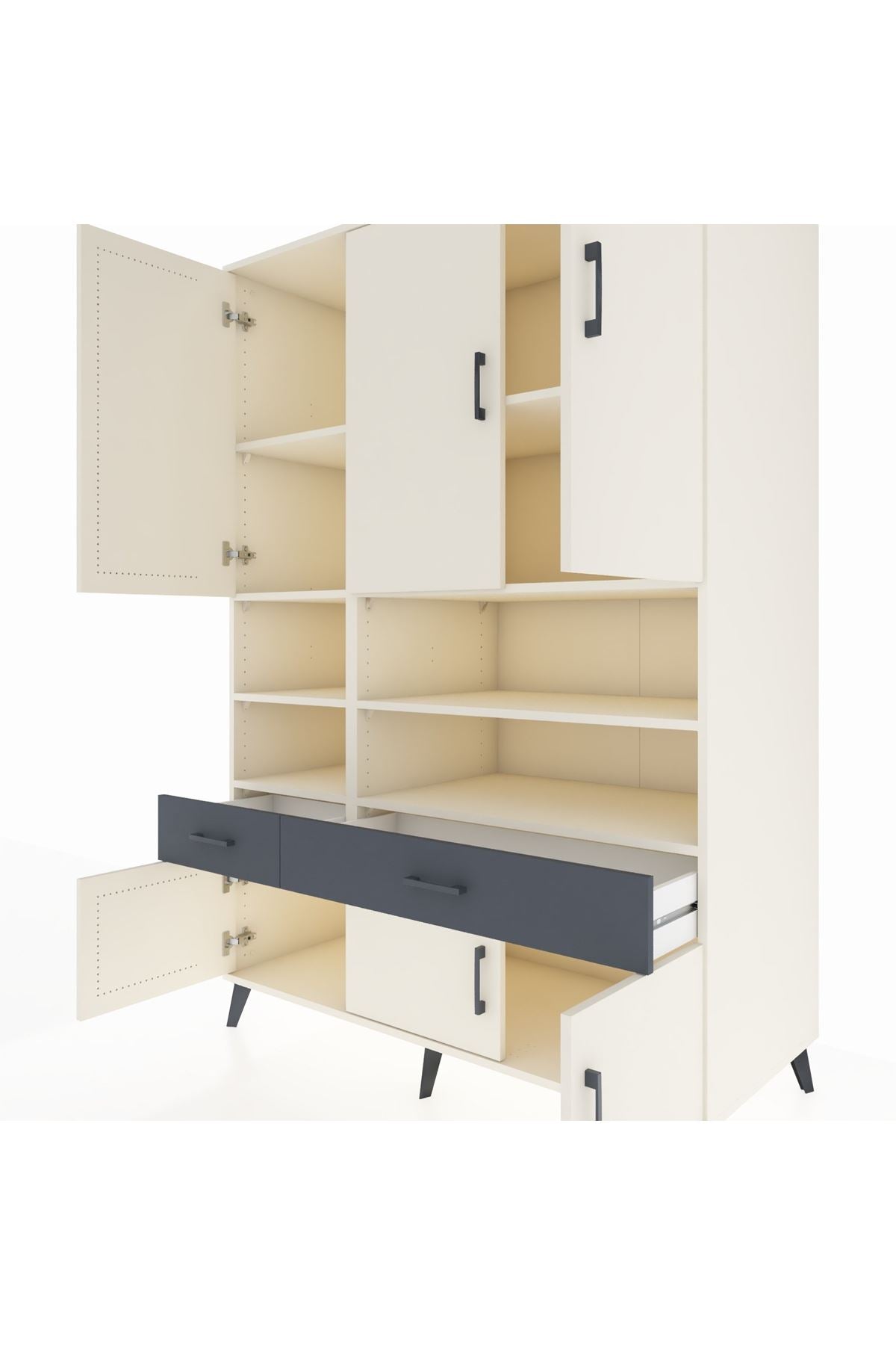 Kronos Dolap 8 Raflı 2 Çekmeceli 6 Kapaklı 132x59x195 Aytaşı-Aytaşı/Antrasit