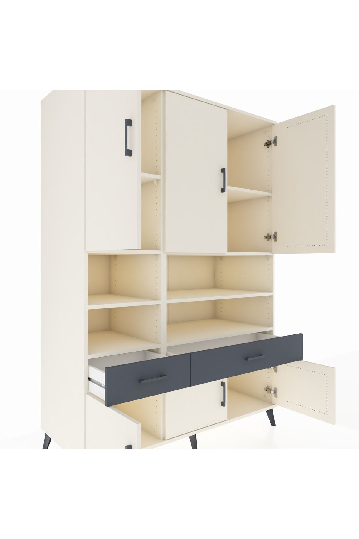 Kronos Dolap 8 Raflı 2 Çekmeceli 6 Kapaklı 132x59x195 Aytaşı-Aytaşı/Antrasit