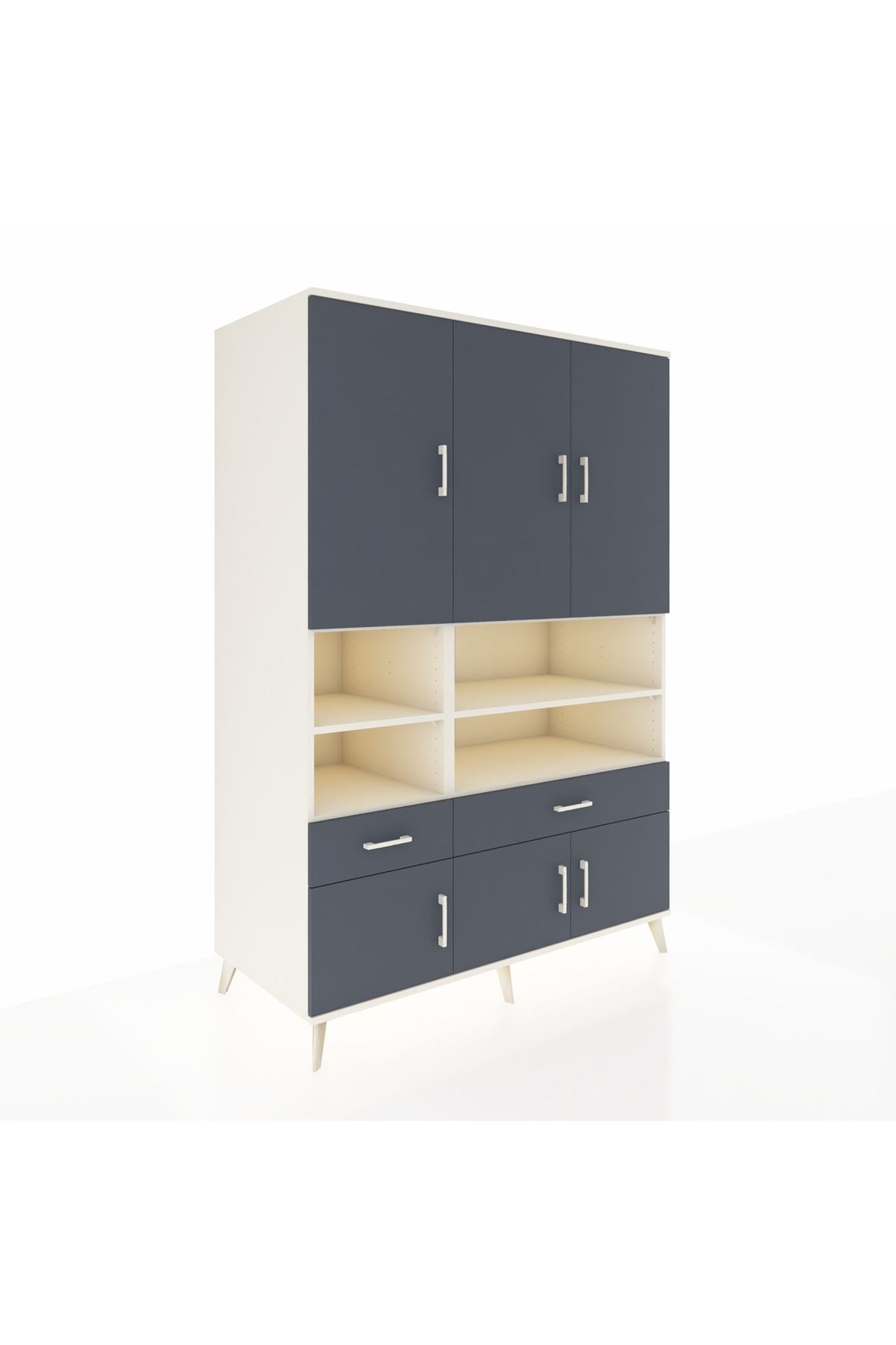 Kronos Dolap 8 Raflı 2 Çekmeceli 6 Kapaklı 132x59x195 Aytaşı-Antrasit/Antrasit