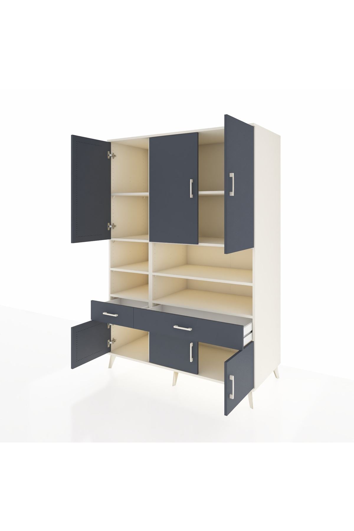 Kronos Dolap 8 Raflı 2 Çekmeceli 6 Kapaklı 132x59x195 Aytaşı-Antrasit/Antrasit