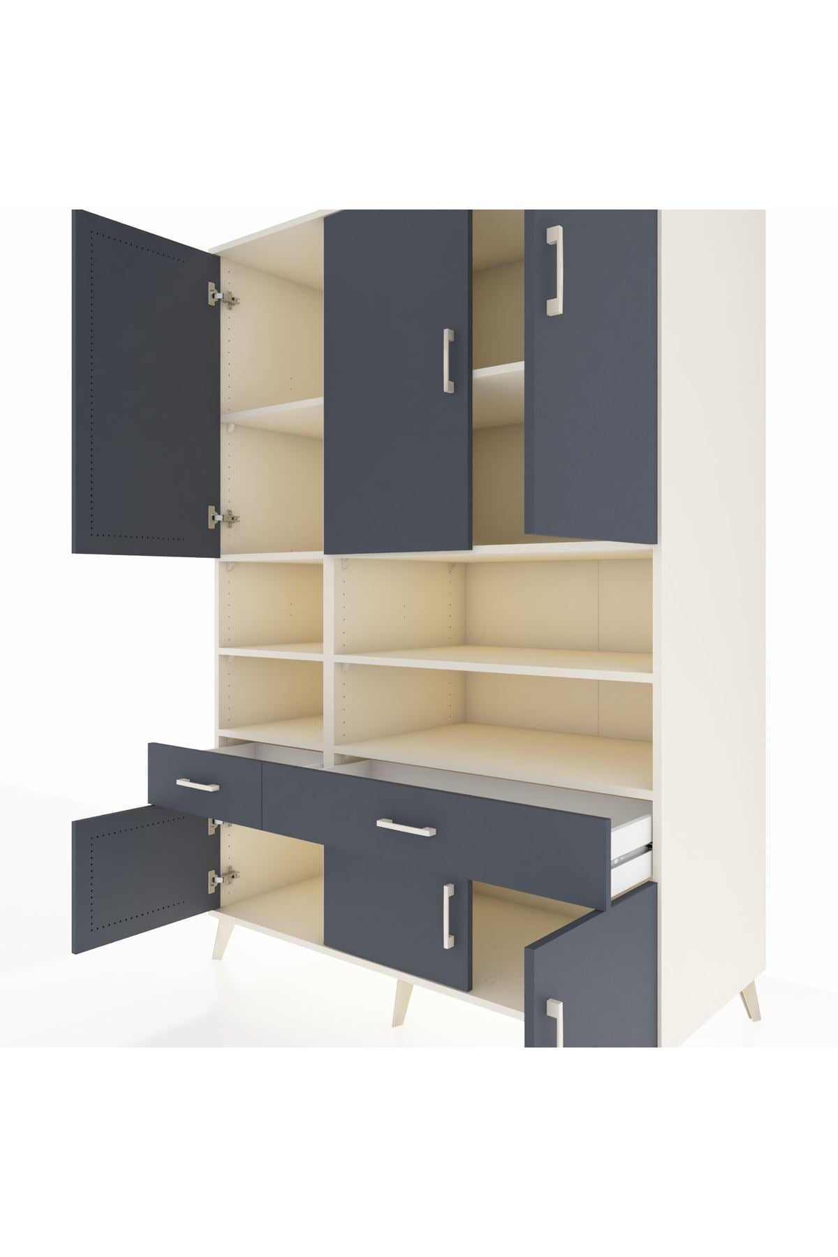 Kronos Dolap 8 Raflı 2 Çekmeceli 6 Kapaklı 132x59x195 Aytaşı-Antrasit/Antrasit