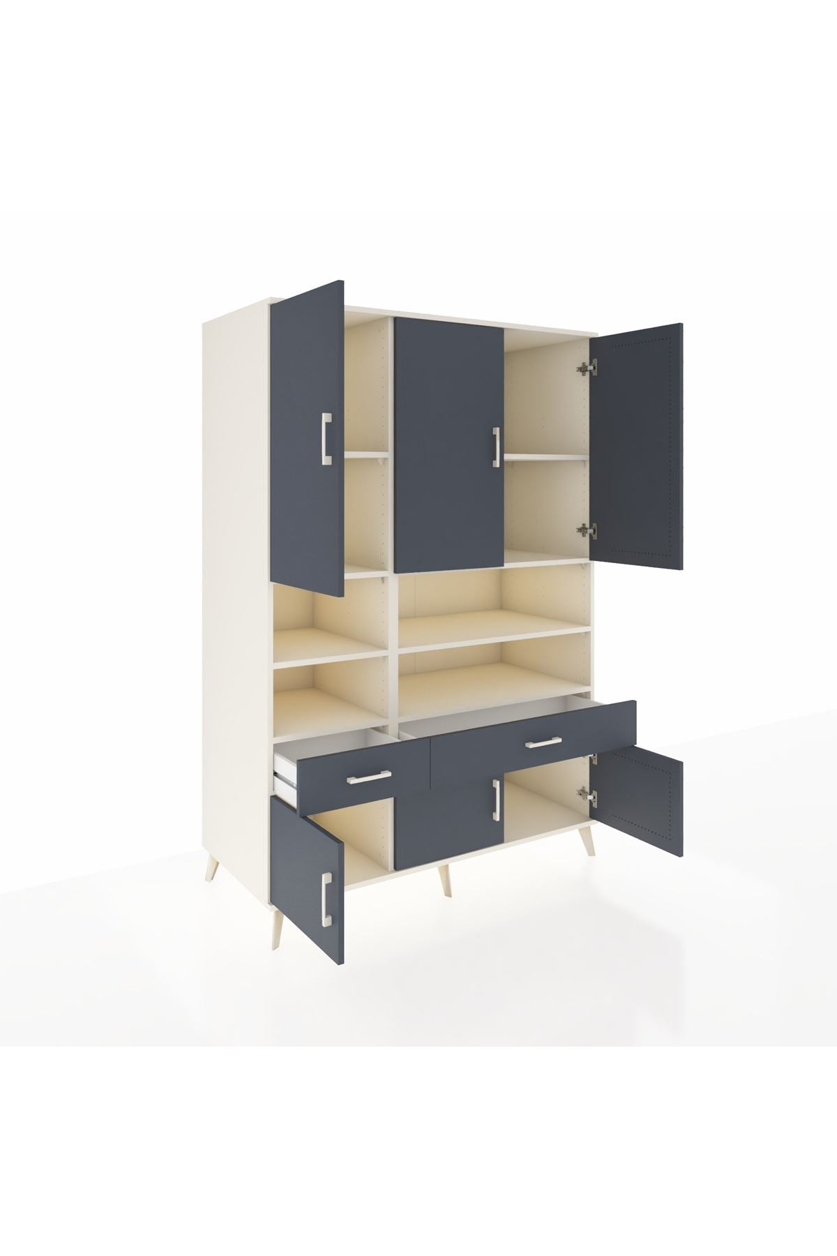 Kronos Dolap 8 Raflı 2 Çekmeceli 6 Kapaklı 132x59x195 Aytaşı-Antrasit/Antrasit