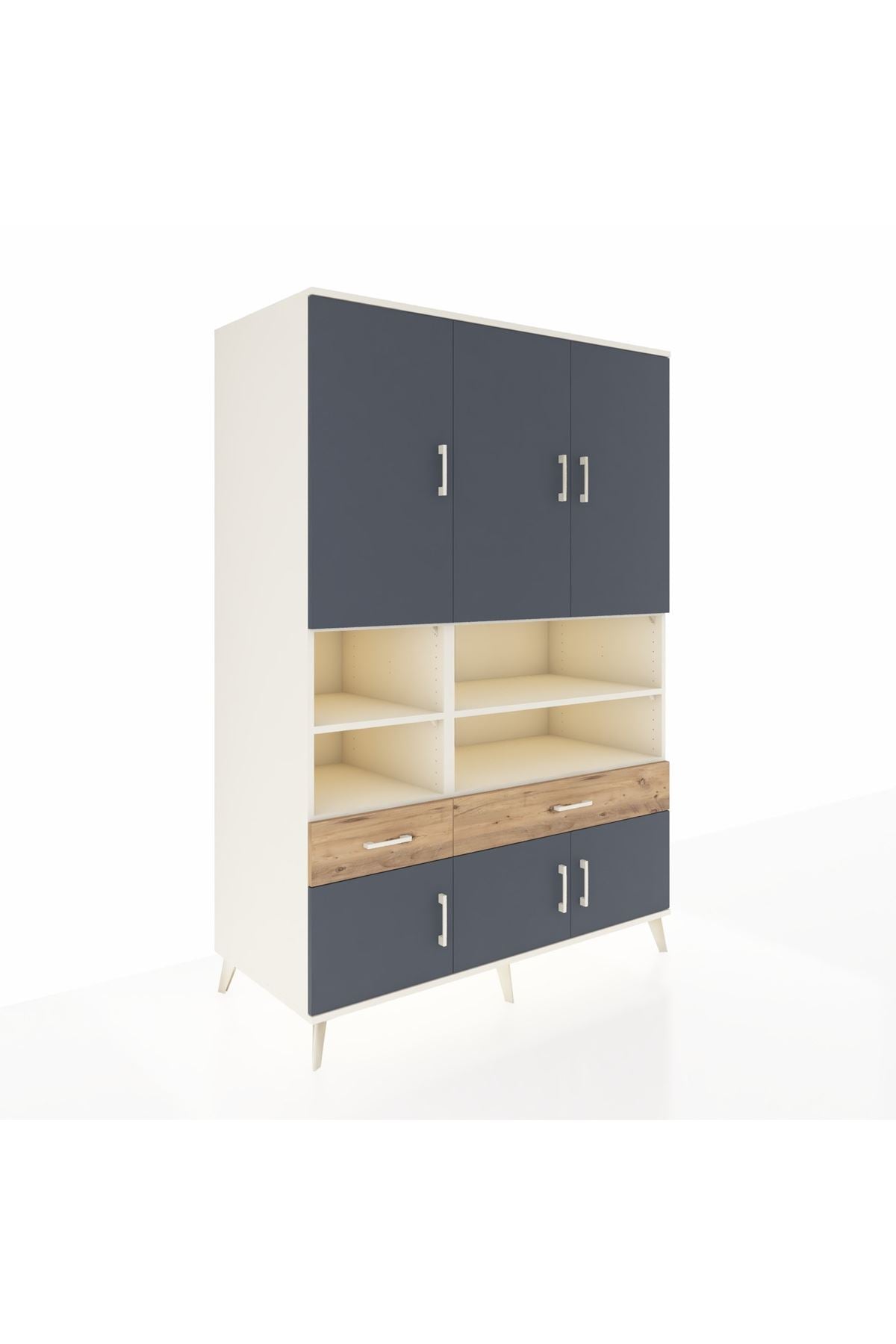 Kronos Dolap 8 Raflı 2 Çekmeceli 6 Kapaklı 132x59x195 Aytaşı-Antrasit/Çam