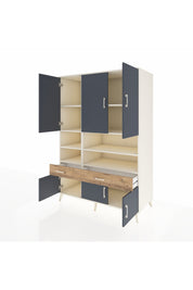 Kronos Dolap 8 Raflı 2 Çekmeceli 6 Kapaklı 132x59x195 Aytaşı-Antrasit/Çam