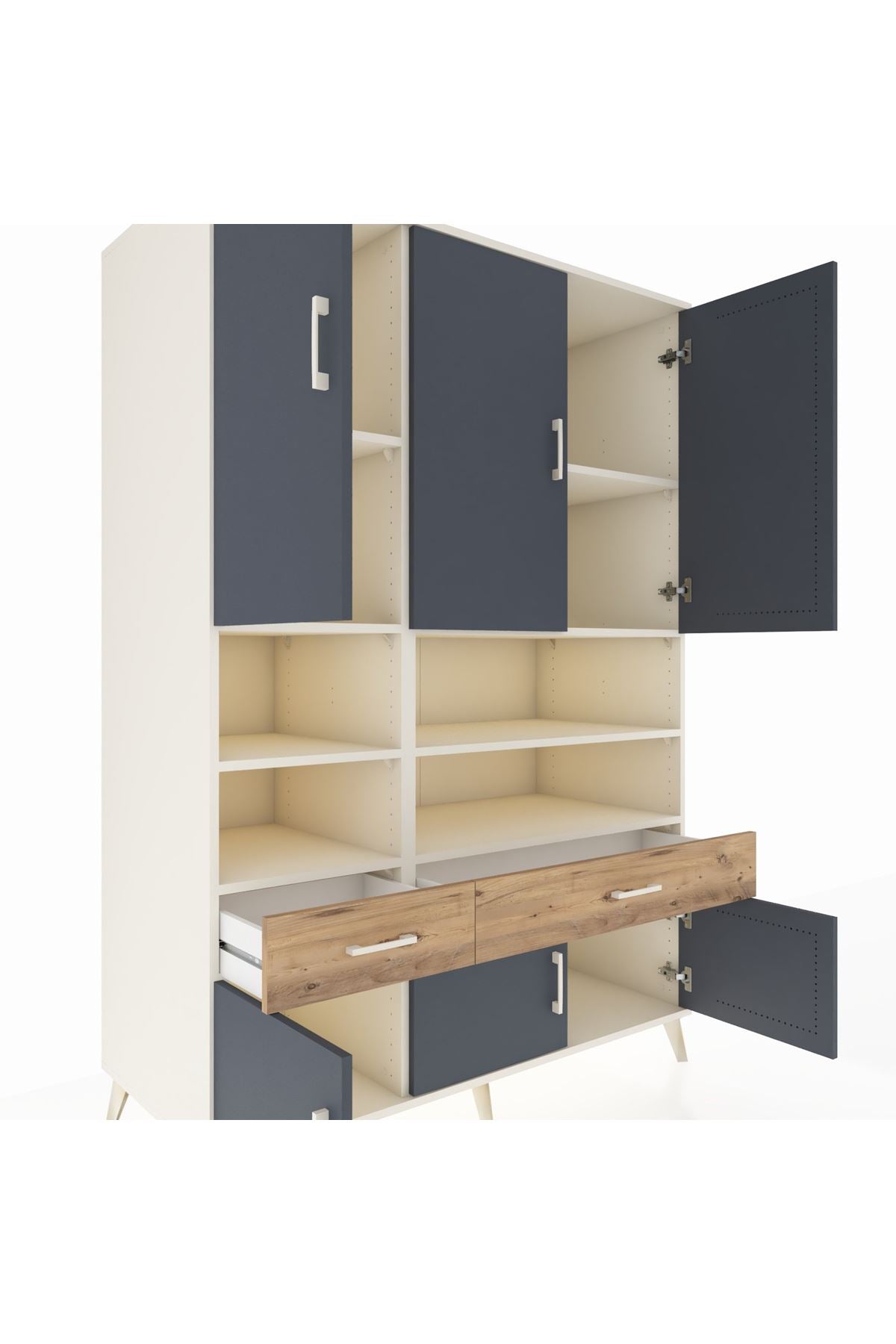 Kronos Dolap 8 Raflı 2 Çekmeceli 6 Kapaklı 132x59x195 Aytaşı-Antrasit/Çam