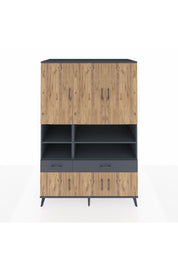 Kronos Dolap 8 Raflı 2 Çekmeceli 6 Kapaklı 132x59x195 Antrasit-Çam/Antrasit