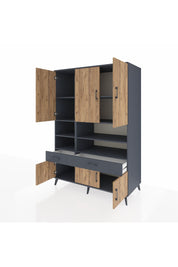 Kronos Dolap 8 Raflı 2 Çekmeceli 6 Kapaklı 132x59x195 Antrasit-Çam/Antrasit