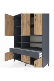 Kronos Dolap 8 Raflı 2 Çekmeceli 6 Kapaklı 132x59x195 Antrasit-Çam/Antrasit