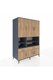 Kronos Dolap 8 Raflı 2 Çekmeceli 6 Kapaklı 132x59x195 Antrasit-Çam/Çam